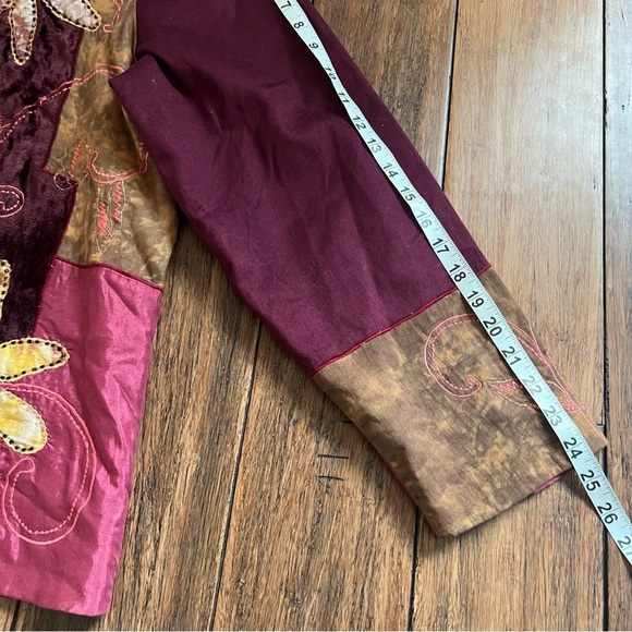 Vintage Patchwork Embroidered Velvet Lightweight Jacket Boho Festival XL Hippie - Picture 13 of 15